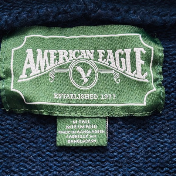 American Eagle Aztec Hoodie Mens M Tall Navy Southwest Boho Knit Sweater - Picture 4 of 9